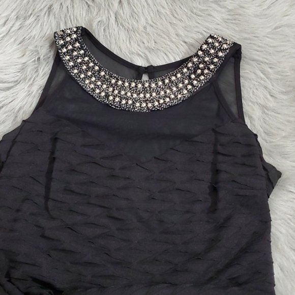 FRANK LYMAN Metallic Beaded Ring Neck Sweetheart Chiffon Tiered Dress- S… - Picture 14 of 15